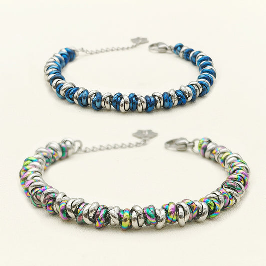 Titanium steel personalized bracelet braided pearl ring