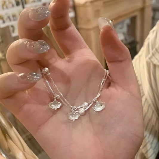 Double layered ginkgo leaf bracelet