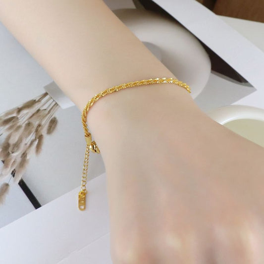 Sparkling plain chain exquisite versatile gold bracelet