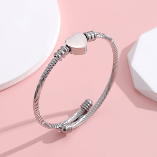 Open titanium steel C-shaped bracelet all-match heart ring