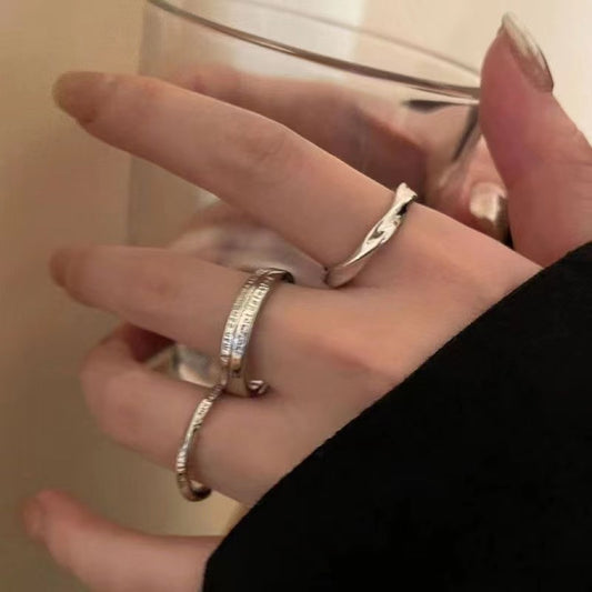 Three-piece silver plain ring