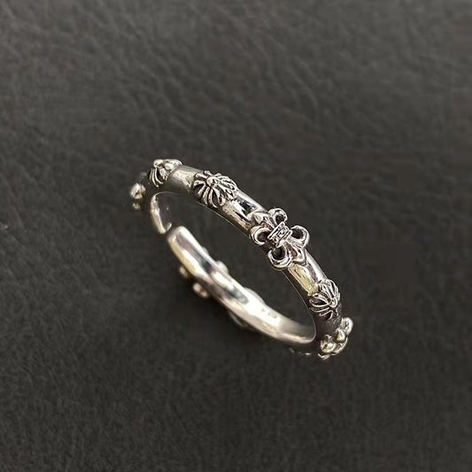 Embossed Chrome Heart Cross Ring