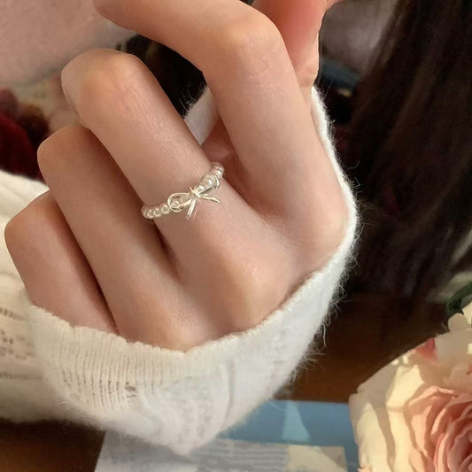 Bowknot Pearl Ring Elastic Index Finger Ring