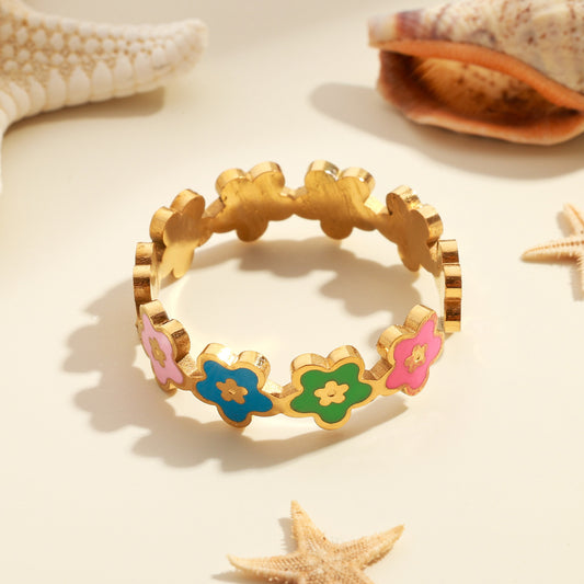 Fresh and sweet colorful smiley face flower open ring