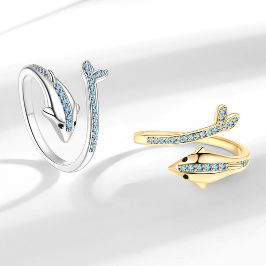 Fashionable and versatile elegant blue dolphin open ring