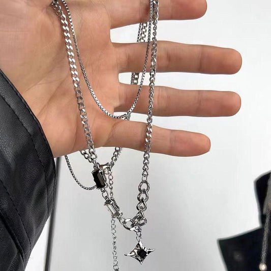 Men's trendy sweater necklace with double layer of star