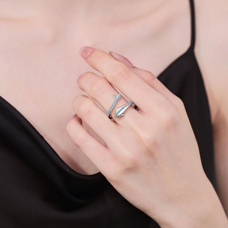 Fashionable and versatile elegant blue dolphin open ring