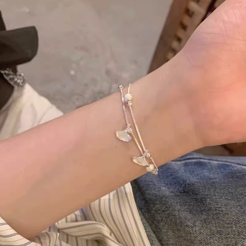 Double layered ginkgo leaf bracelet