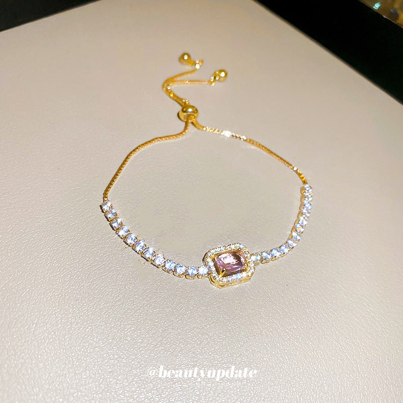 Zirconia and Square Diamond Pull-Out Bracelet