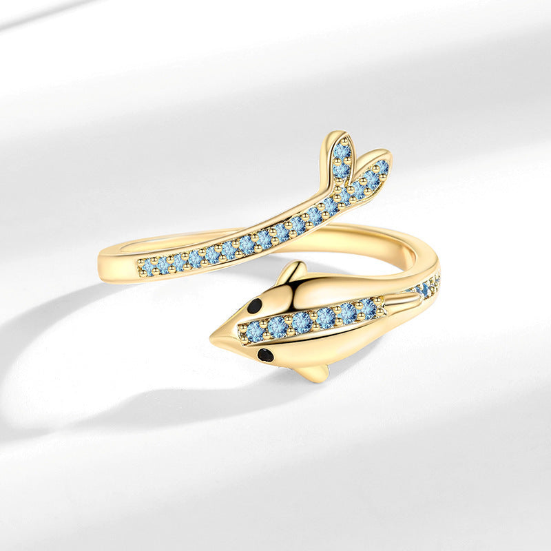 Fashionable and versatile elegant blue dolphin open ring