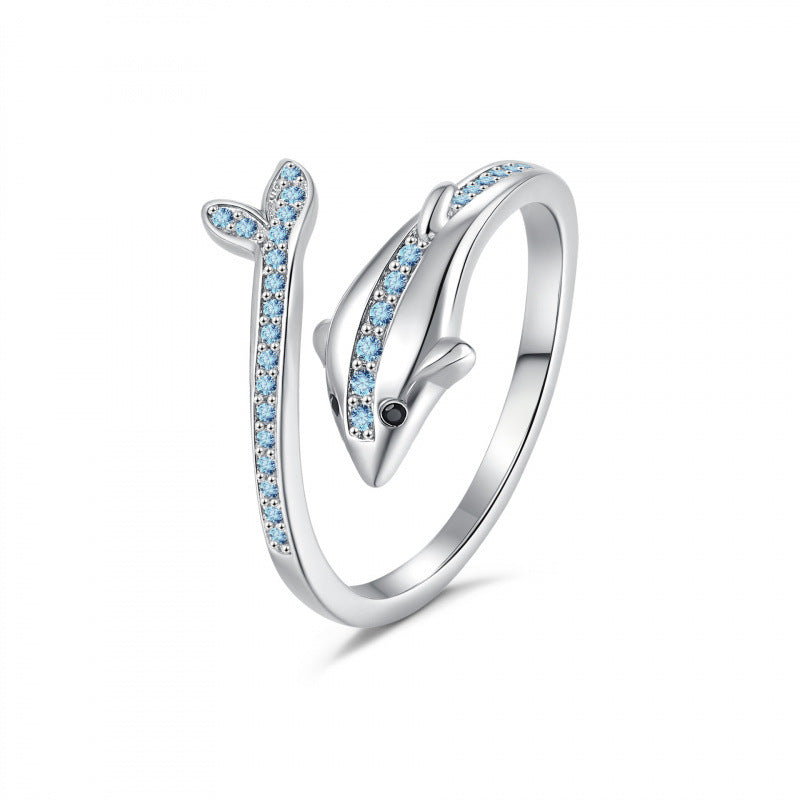 Fashionable and versatile elegant blue dolphin open ring