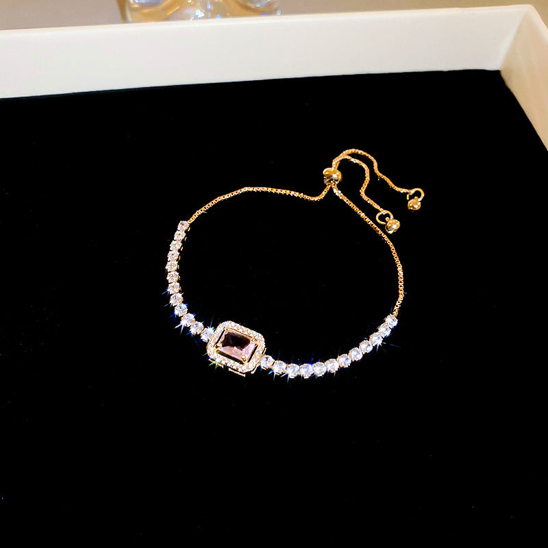 Zirconia and Square Diamond Pull-Out Bracelet