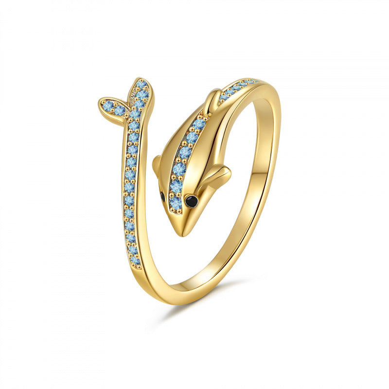 Fashionable and versatile elegant blue dolphin open ring