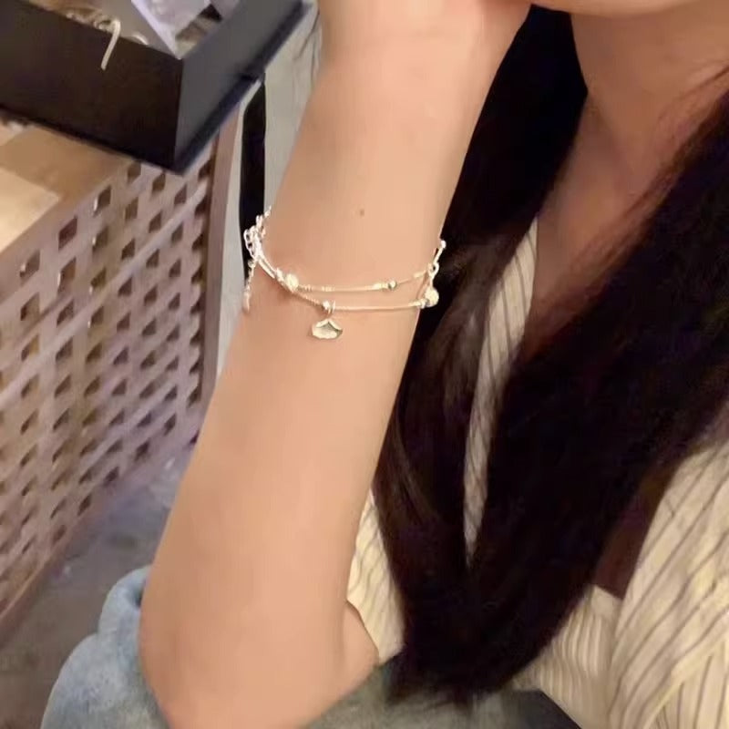 Double layered ginkgo leaf bracelet