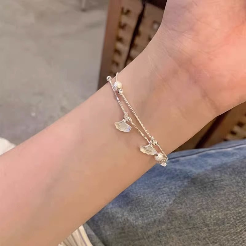 Double layered ginkgo leaf bracelet