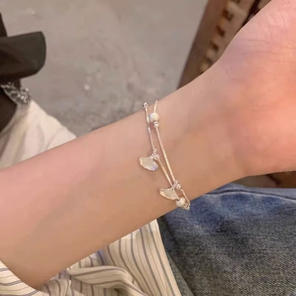Double layered ginkgo leaf bracelet
