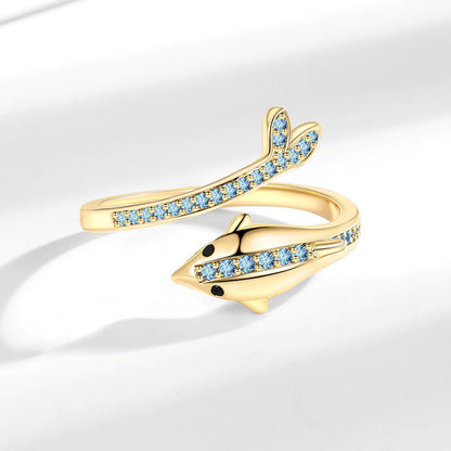 Fashionable and versatile elegant blue dolphin open ring